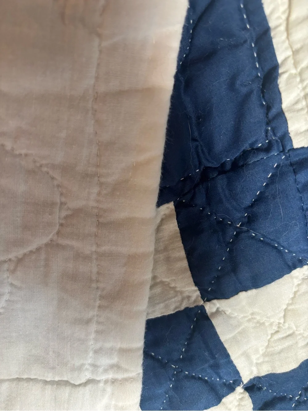Handcrafted Floral Embroidered Quilt - Navy and White